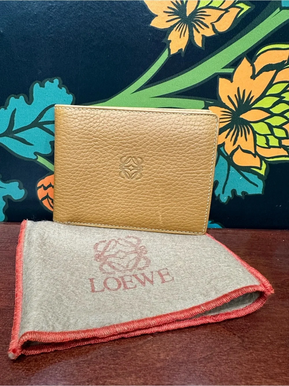 Loewe French Layout Unisex Camel Leather Money Clip Wallet Made in Spain